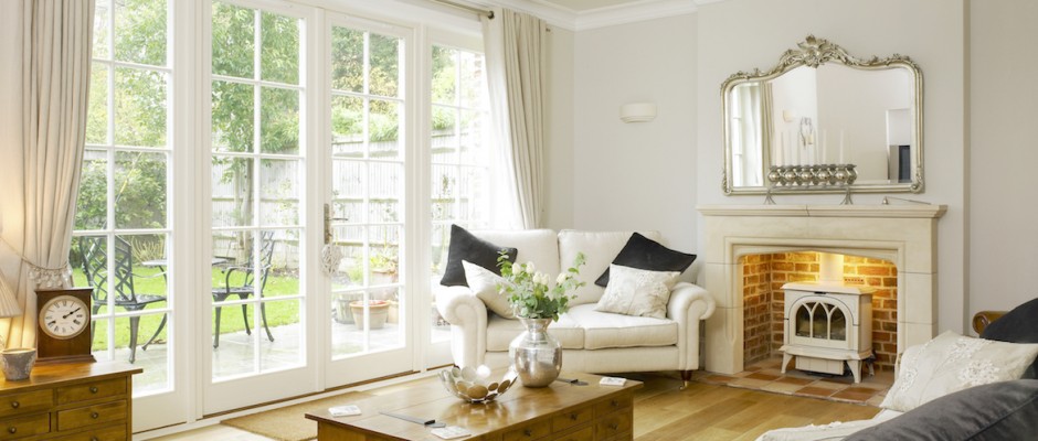 french doors from classic living room interior