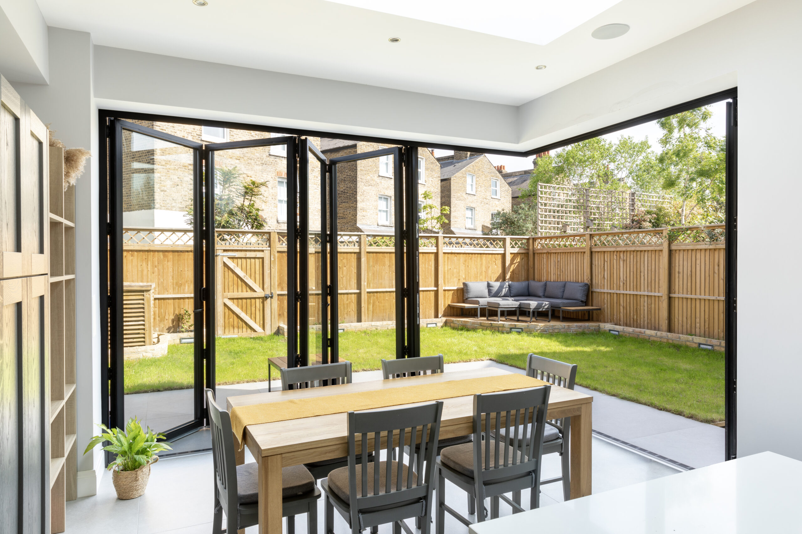 Corner Aluminium Bifold Door System In Kitchen